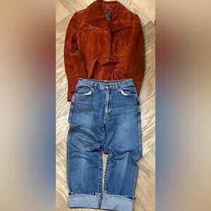 70-80’s Throwback Learsi brick orange suede leather jacket Gitano Jeans
